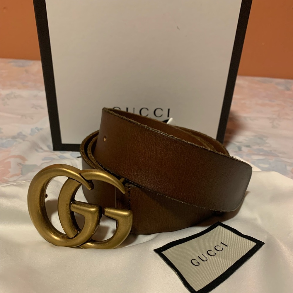 Leather belt with Double G buckle